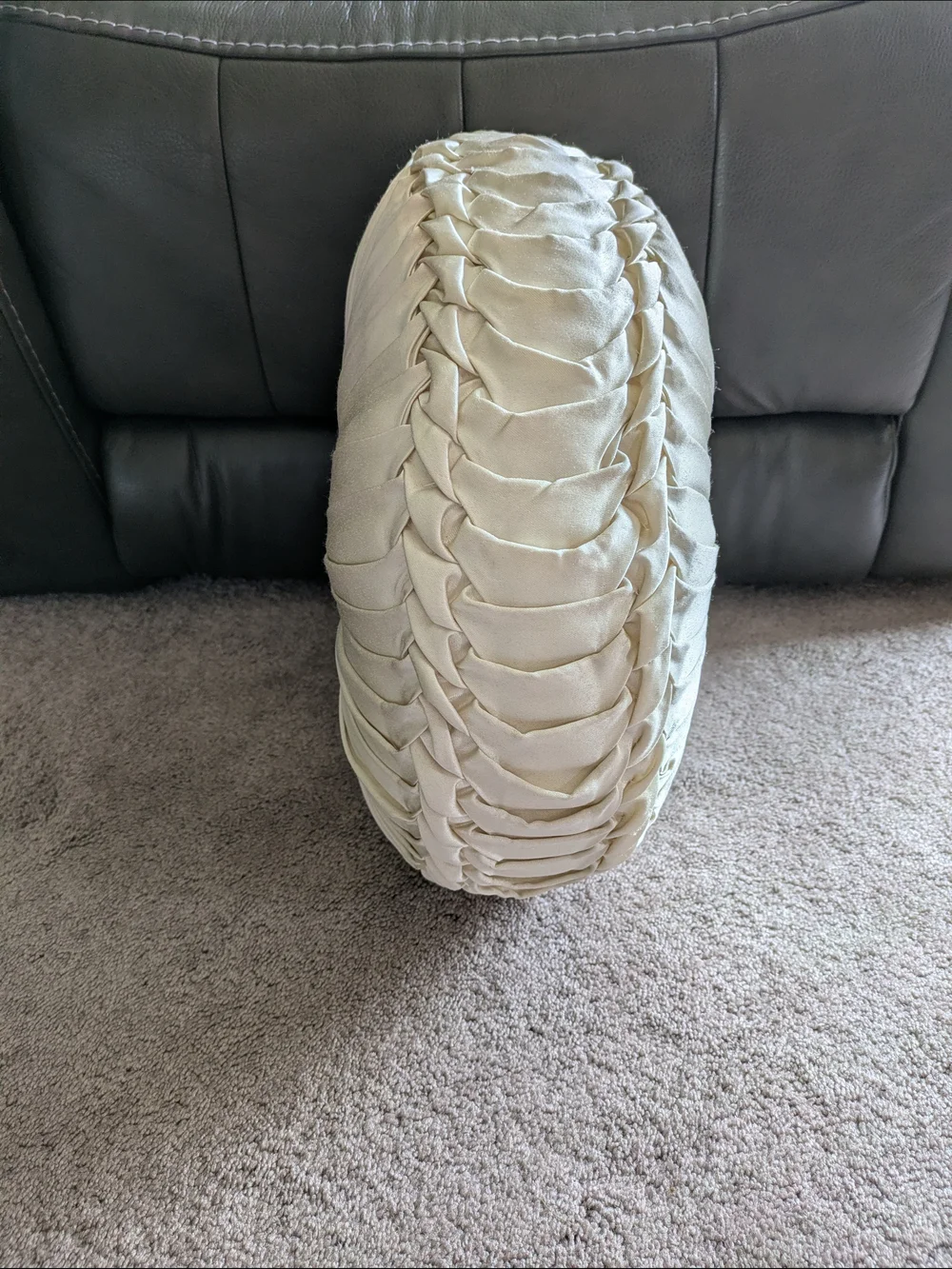 Elegant Round Pleated Decorative Pillow in Cream